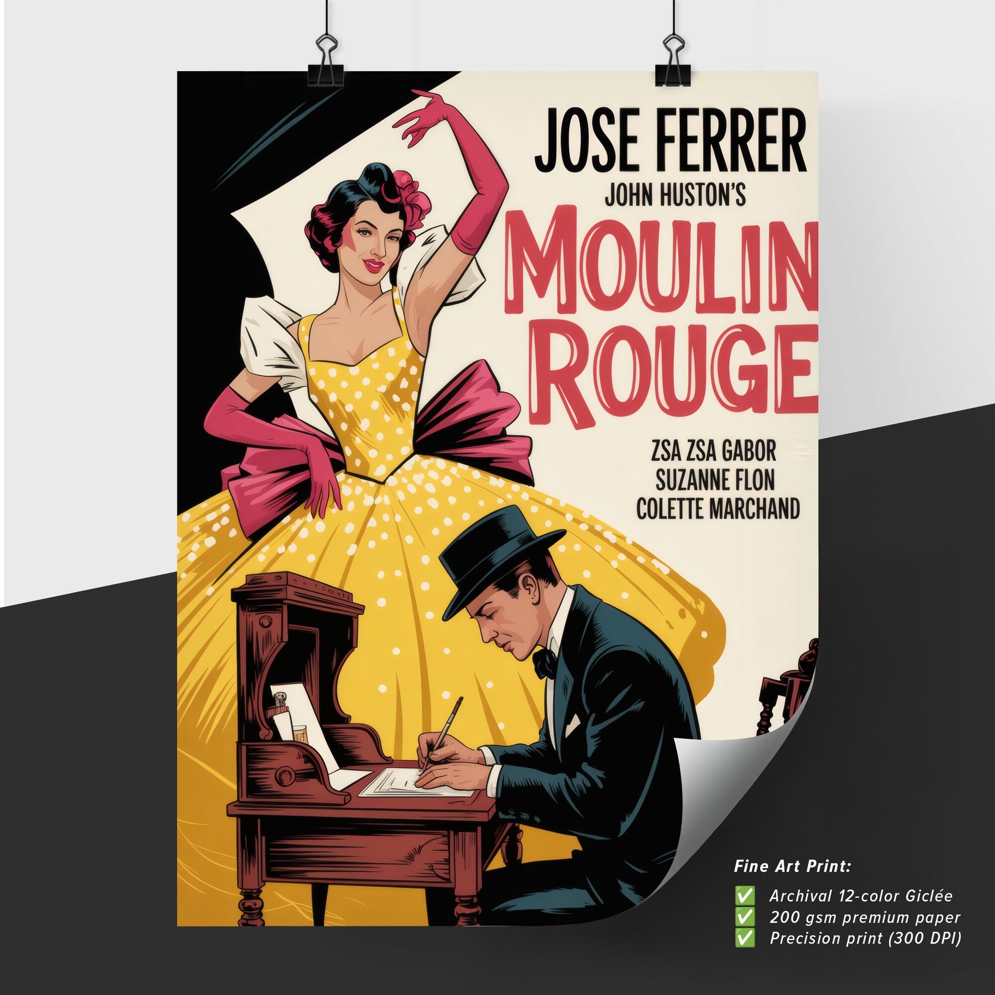Vibrant Vintage Poster of Moulin Rouge: A Captivating Dance and Artistry Scene from Classic Film