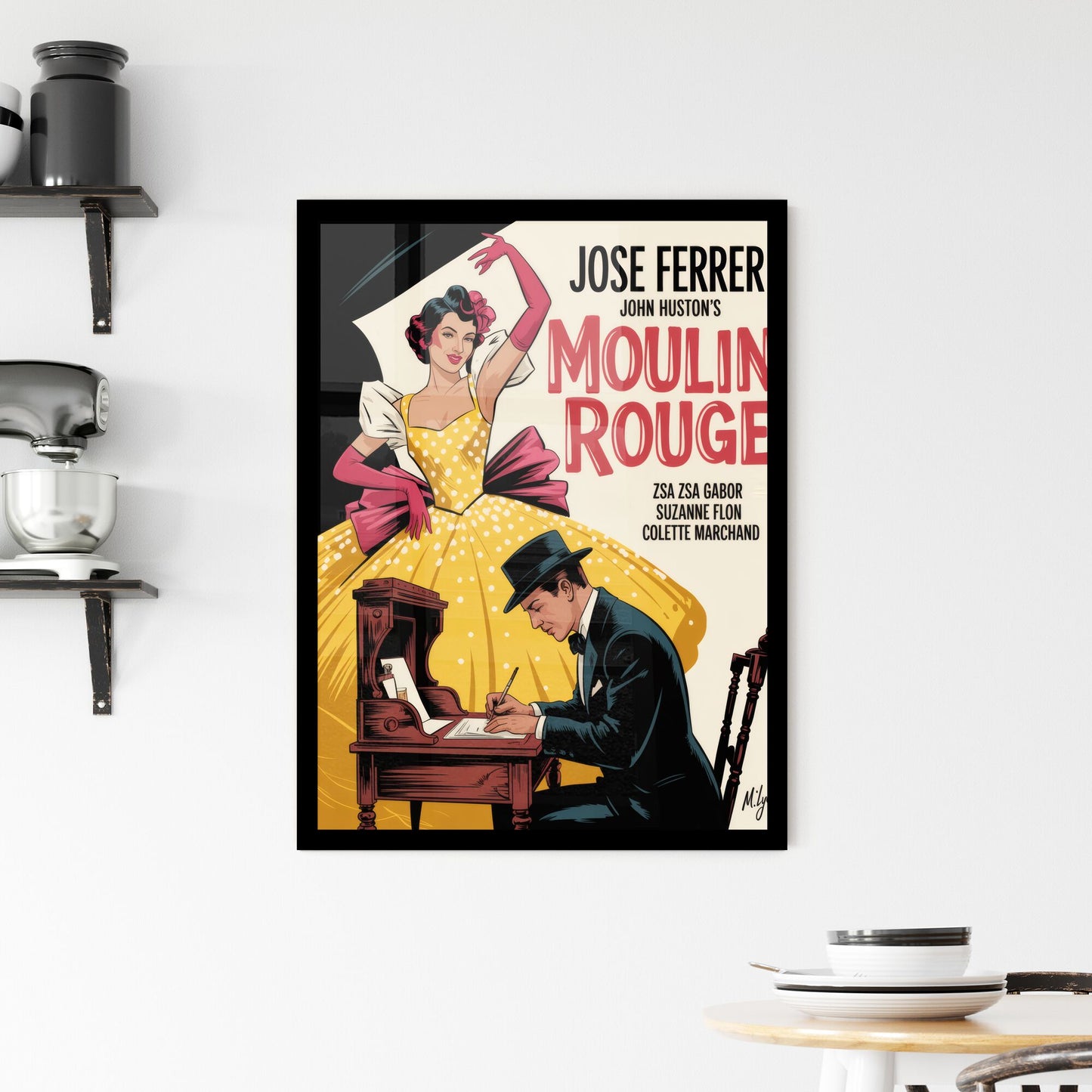 Vibrant Vintage Poster of Moulin Rouge: A Captivating Dance and Artistry Scene from Classic Film Framed Print
