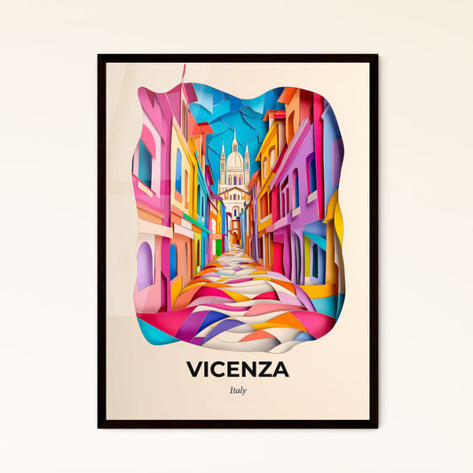 Vivid Vicenza, Italy - a colorful street with a church in the background