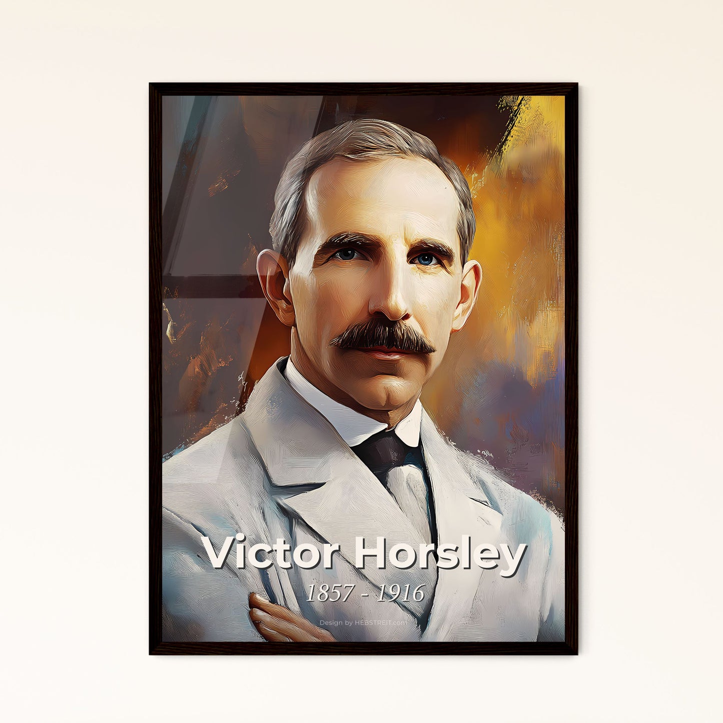 Portrait of Victor Horsley, 1857 - 1916. Impressionistic painting of a man with mustache and mustache wearing a suit and tie.