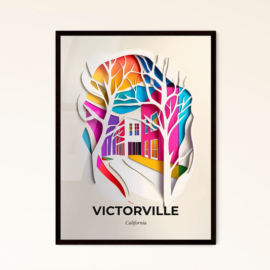 Vivid Victorville, California - a paper cut of a house and trees