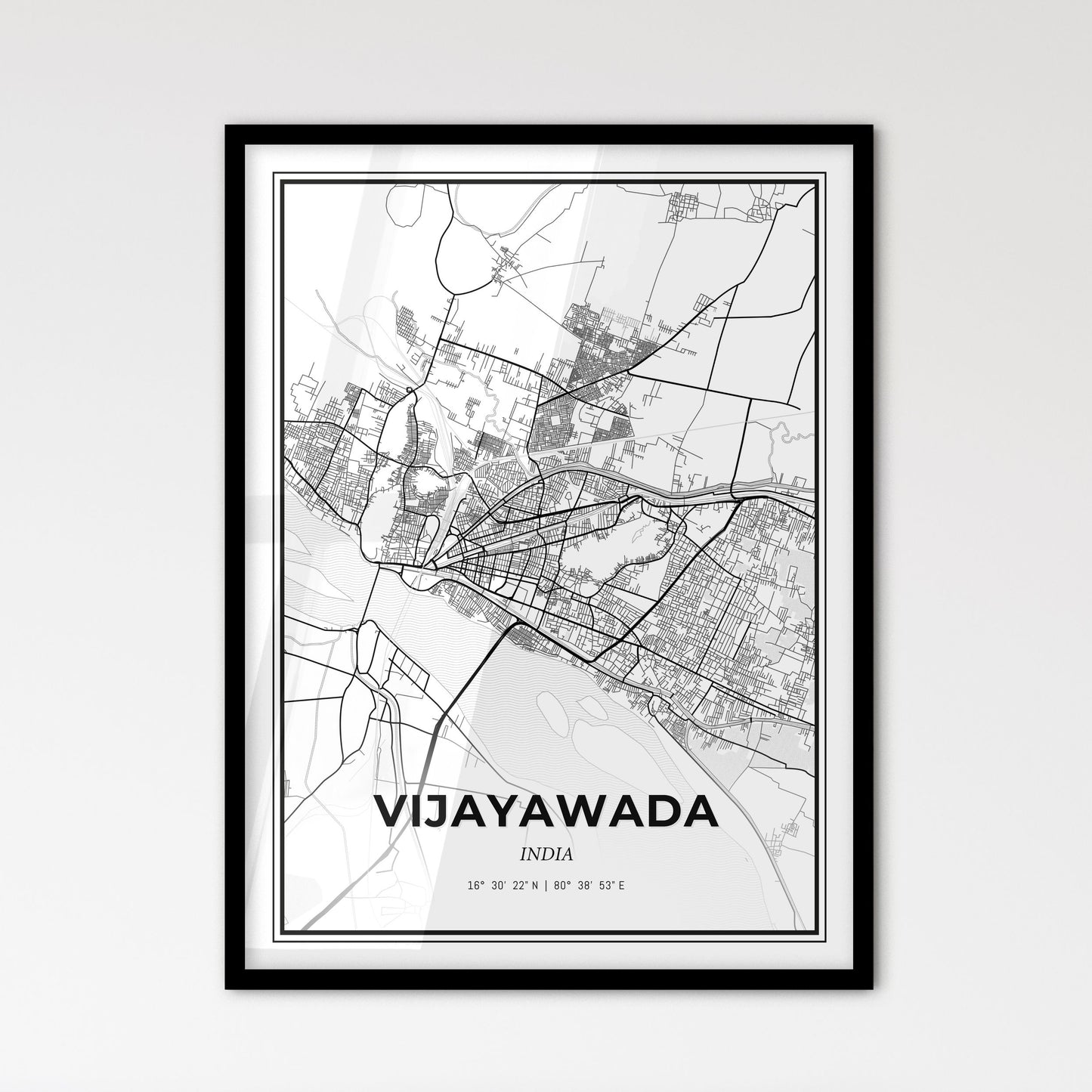 Vijayawada India - Scandinavian Style City Map for Modern Home Decor