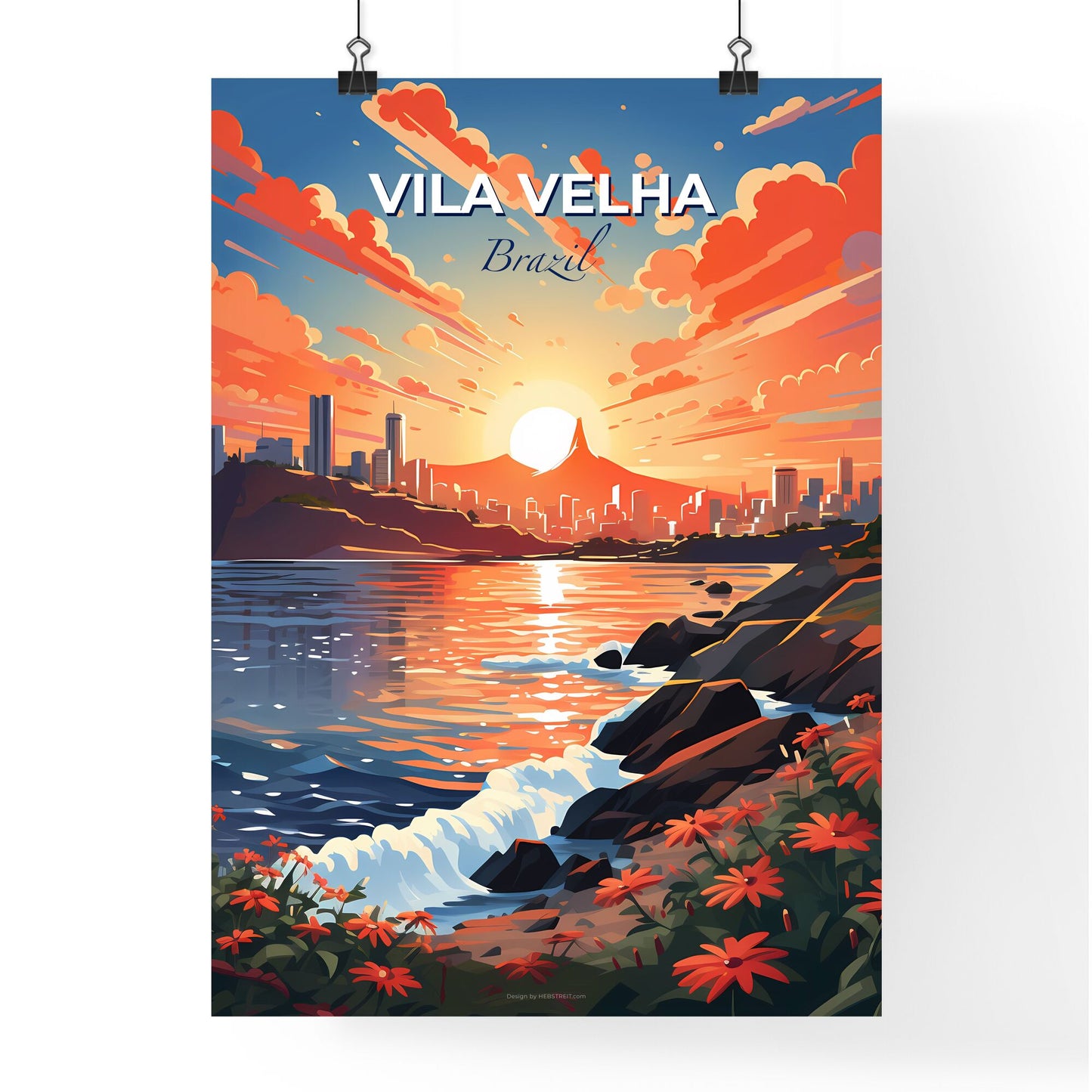 City Skyline Abstract Painting Sunset Over Vila Velha Brazil Default Title