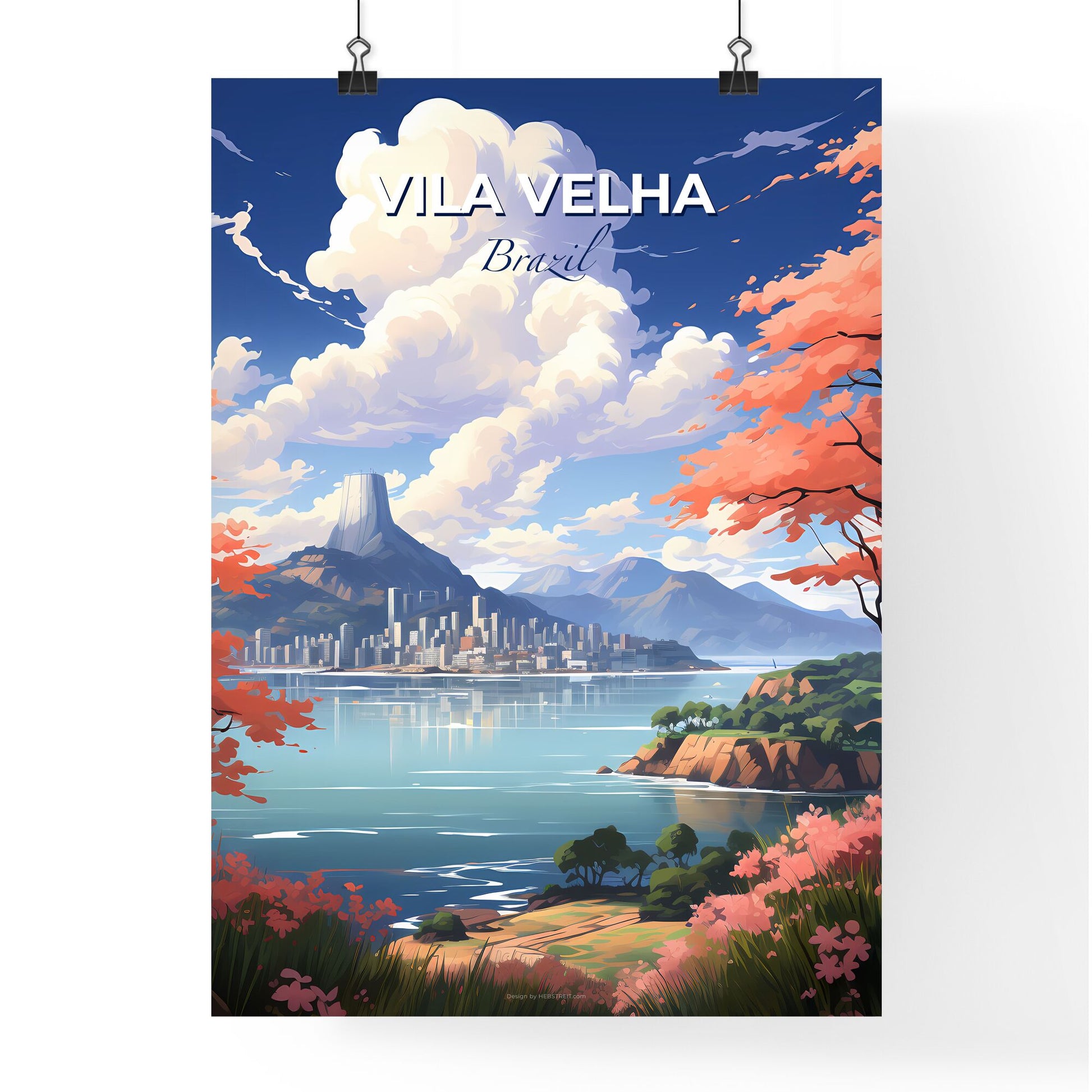 Vila Velha Skyline Brazil Cityscape Art Landscape Painting Landscape Water Vibrant Colorful Picture Default Title