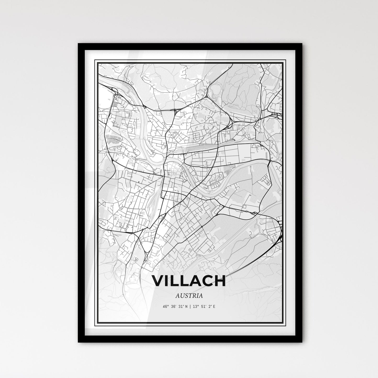 Villach Austria - Scandinavian Style City Map for Modern Home Decor