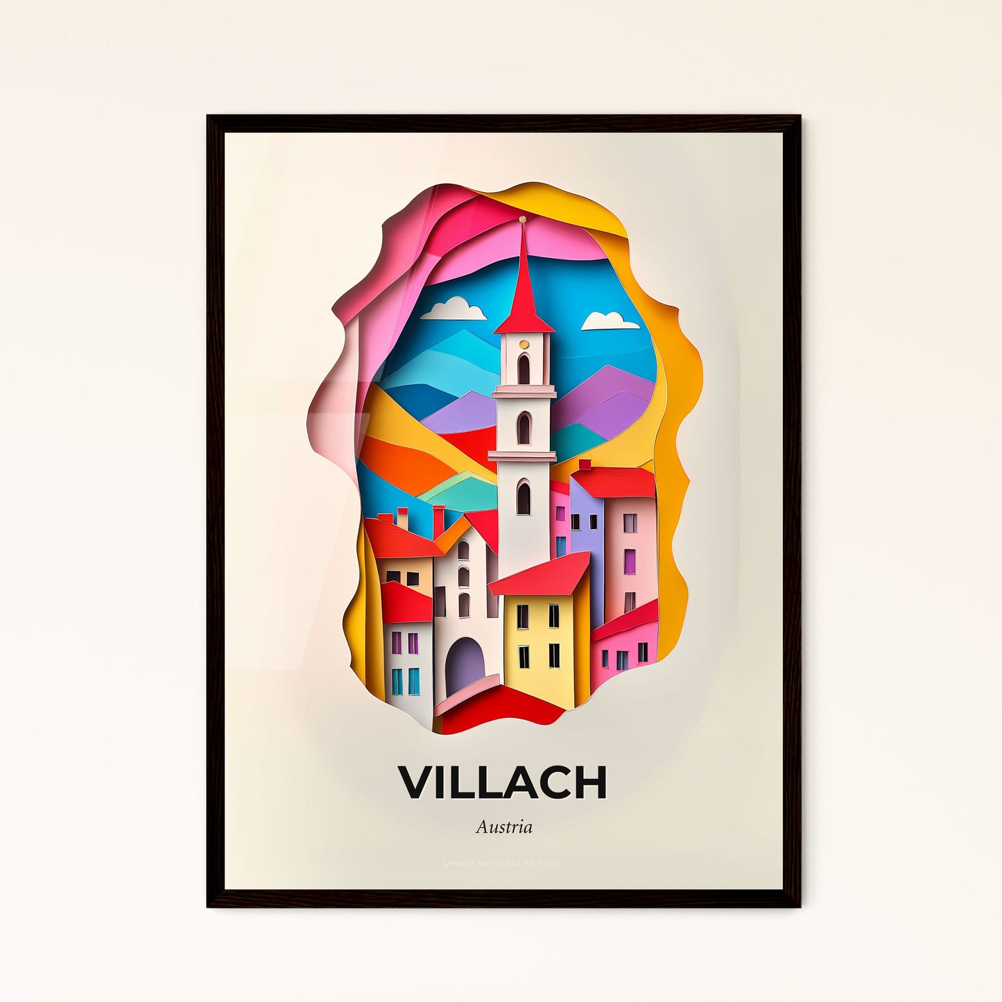 Vivid Villach, Austria - a paper cut of a church tower with a sky background