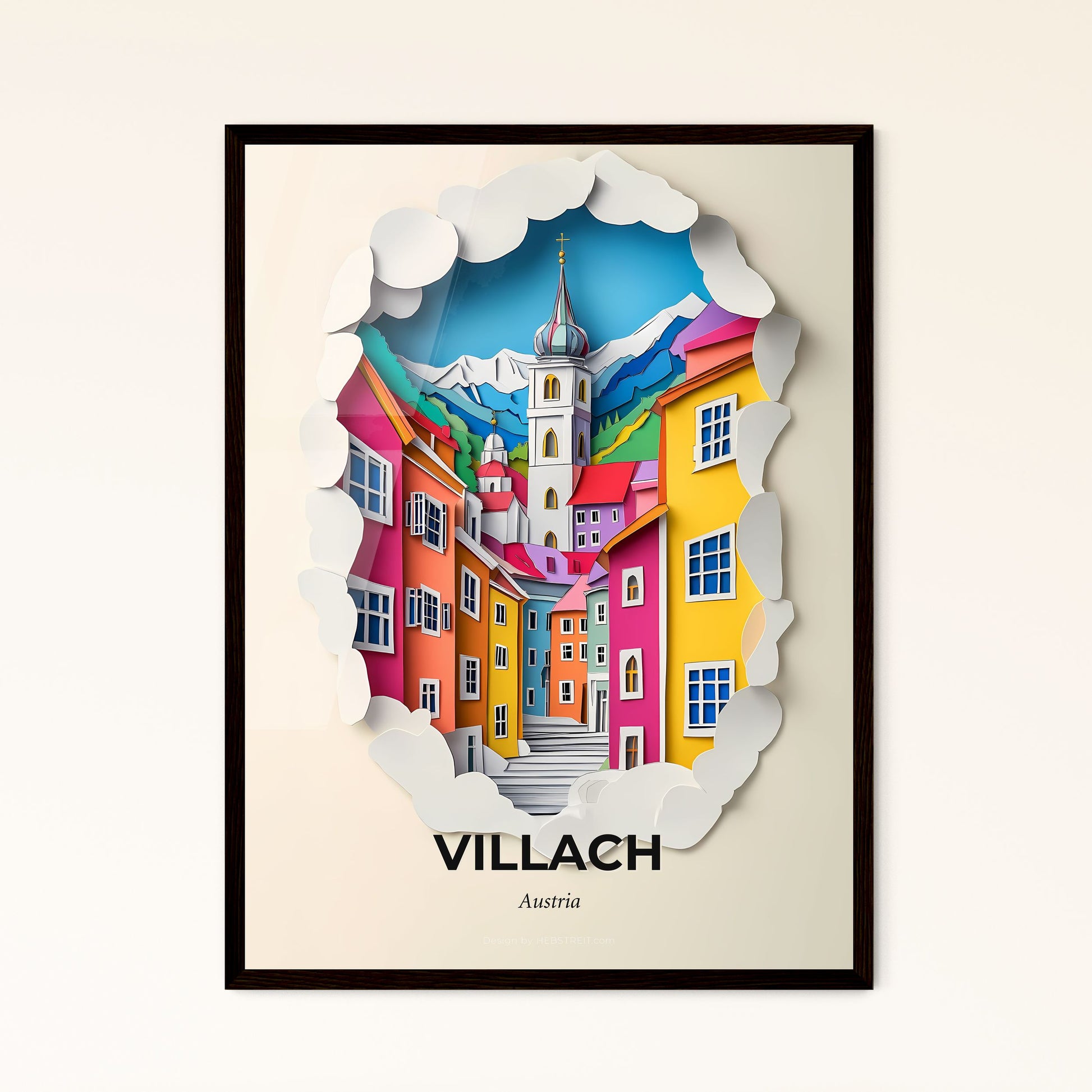 Vivid Villach, Austria - a paper cut of a city with a clock tower