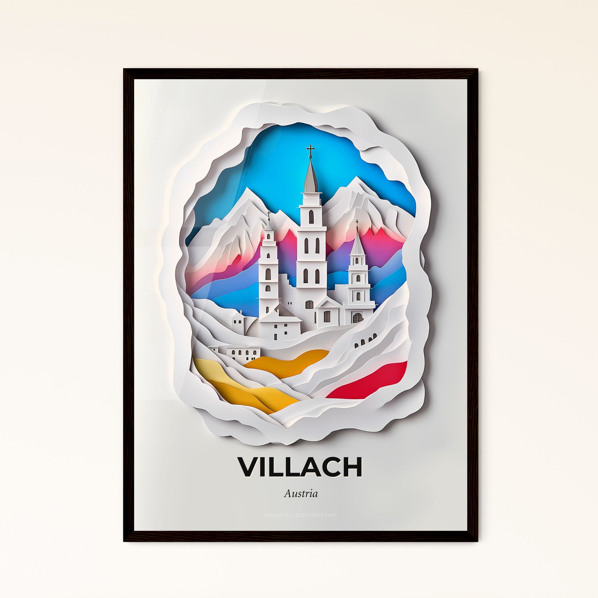 Vivid Villach, Austria - a paper cut of a church in the mountains