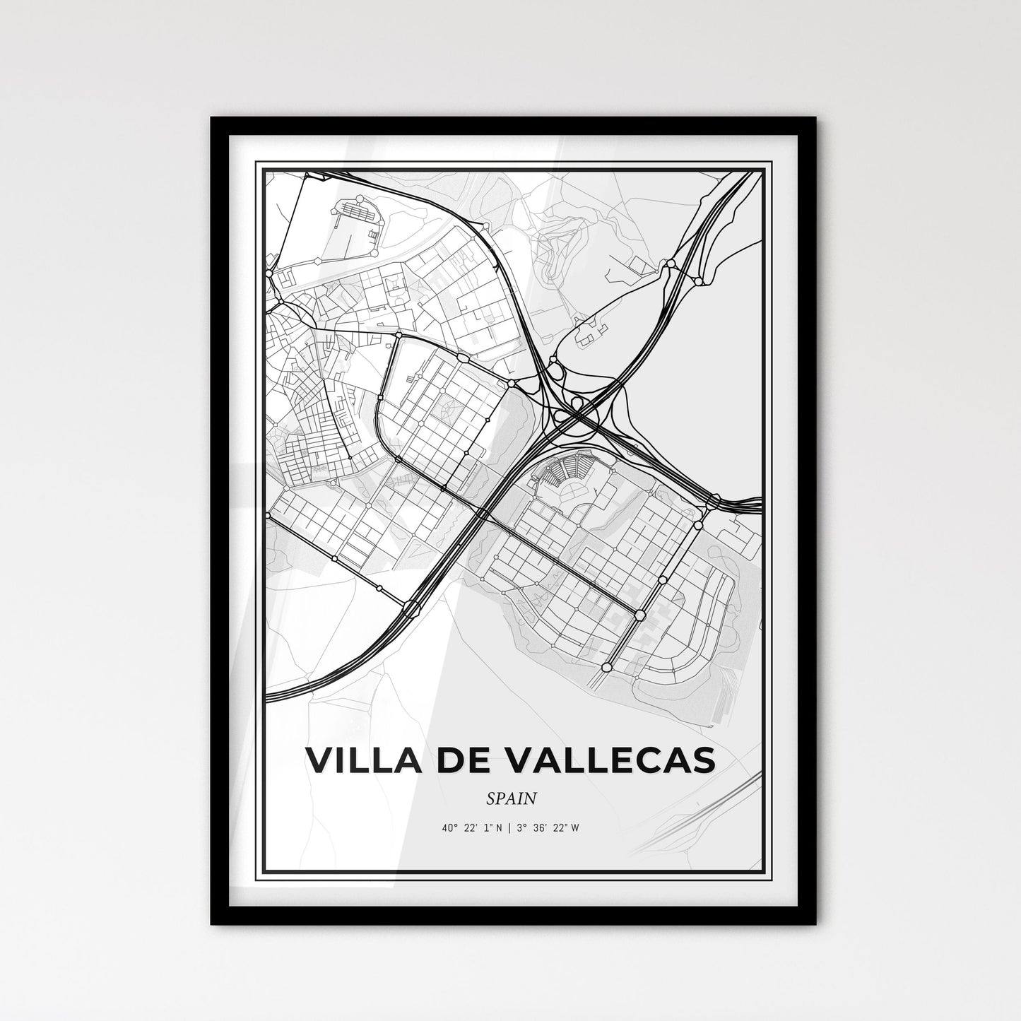 Villa de Vallecas Spain - Scandinavian Style City Map for Modern Home Decor