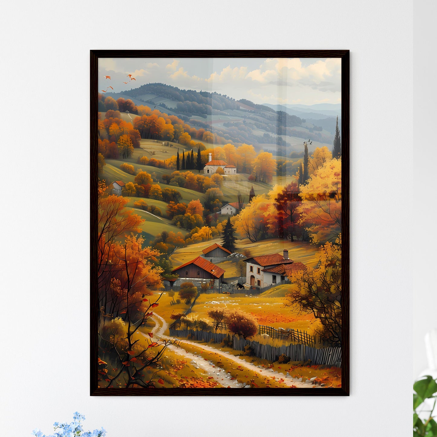 Vibrant Village Landscape Isometric Painting Serbia Art Valley Houses Trees Default Title