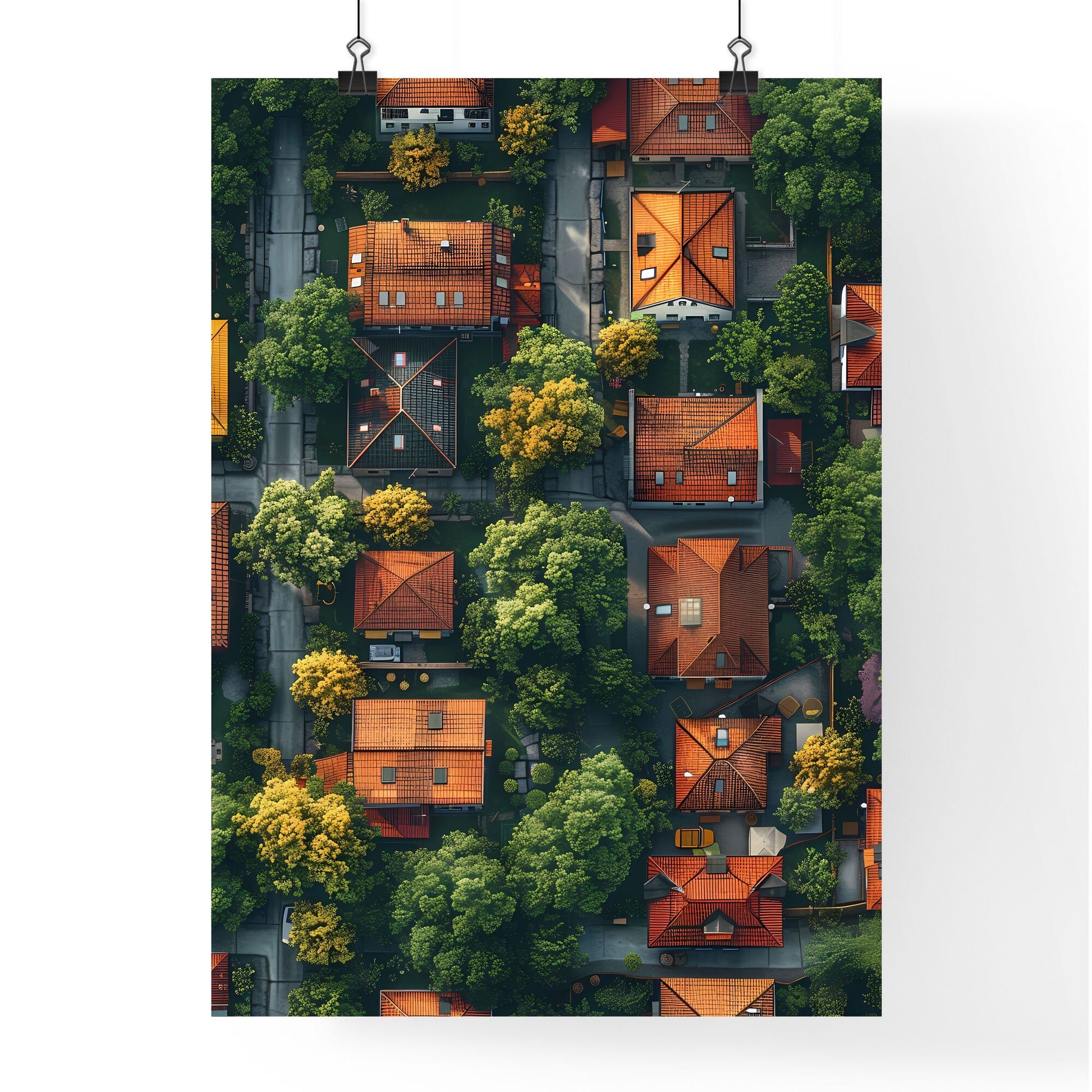 Vibrant Isometric Village Landscape: Aerial Art of Serene Neighborhood with Houses and Trees Default Title