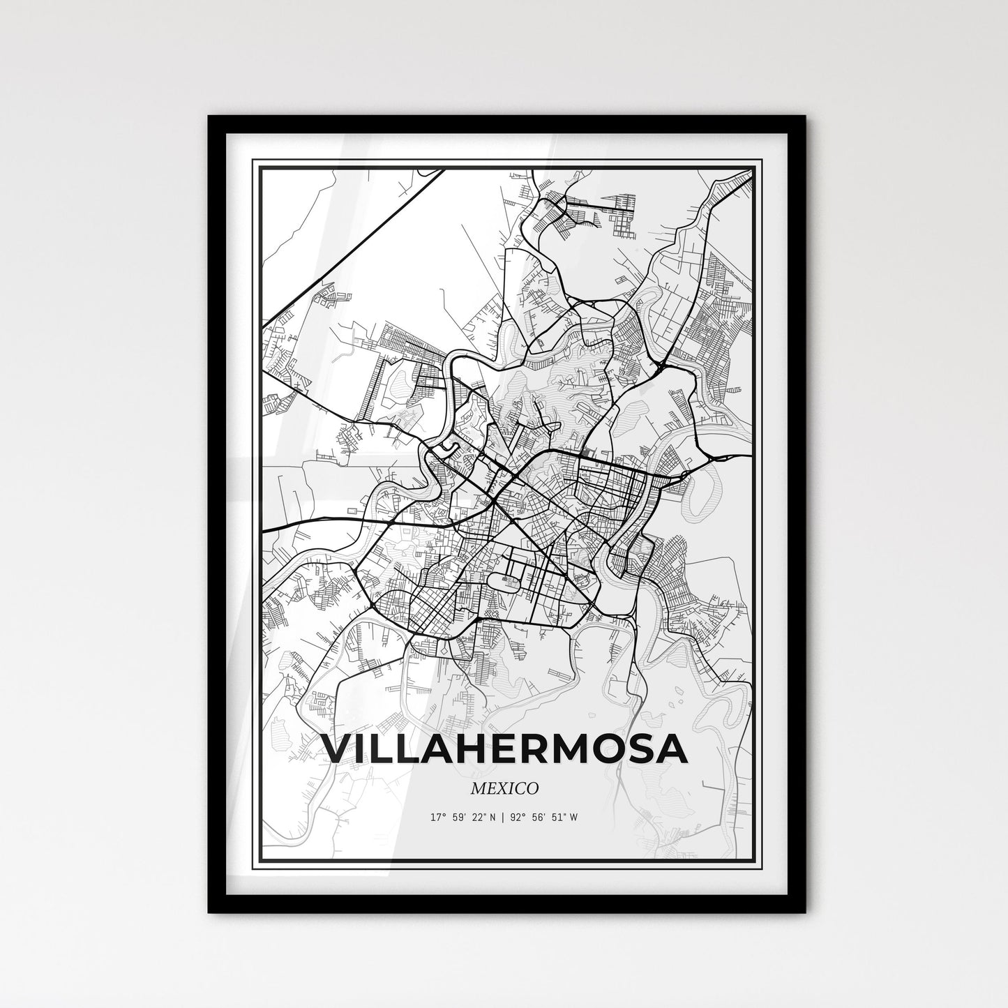 Villahermosa Mexico - Scandinavian Style City Map for Modern Home Decor