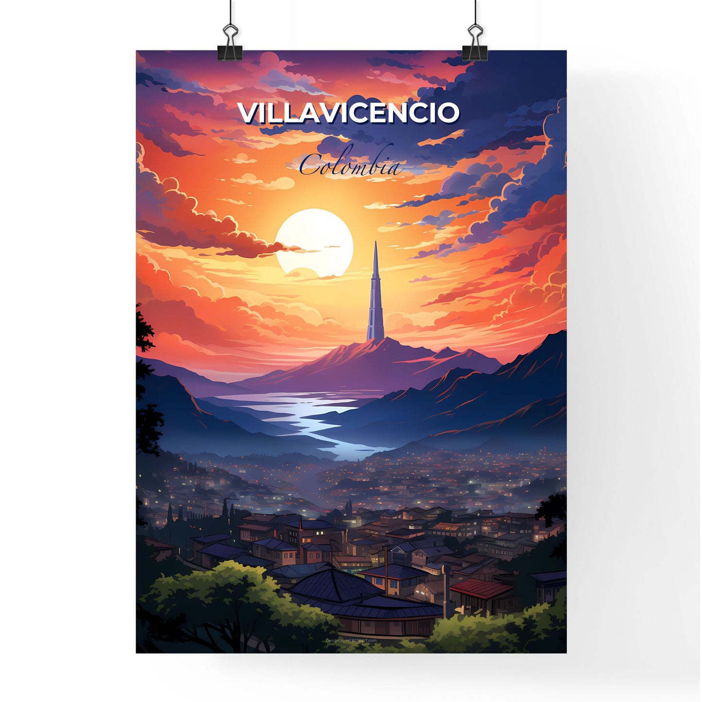 Modern Colorful Skyline of Villavicencio City Painting with Tall Tower and Vibrant Artistic Style Default Title