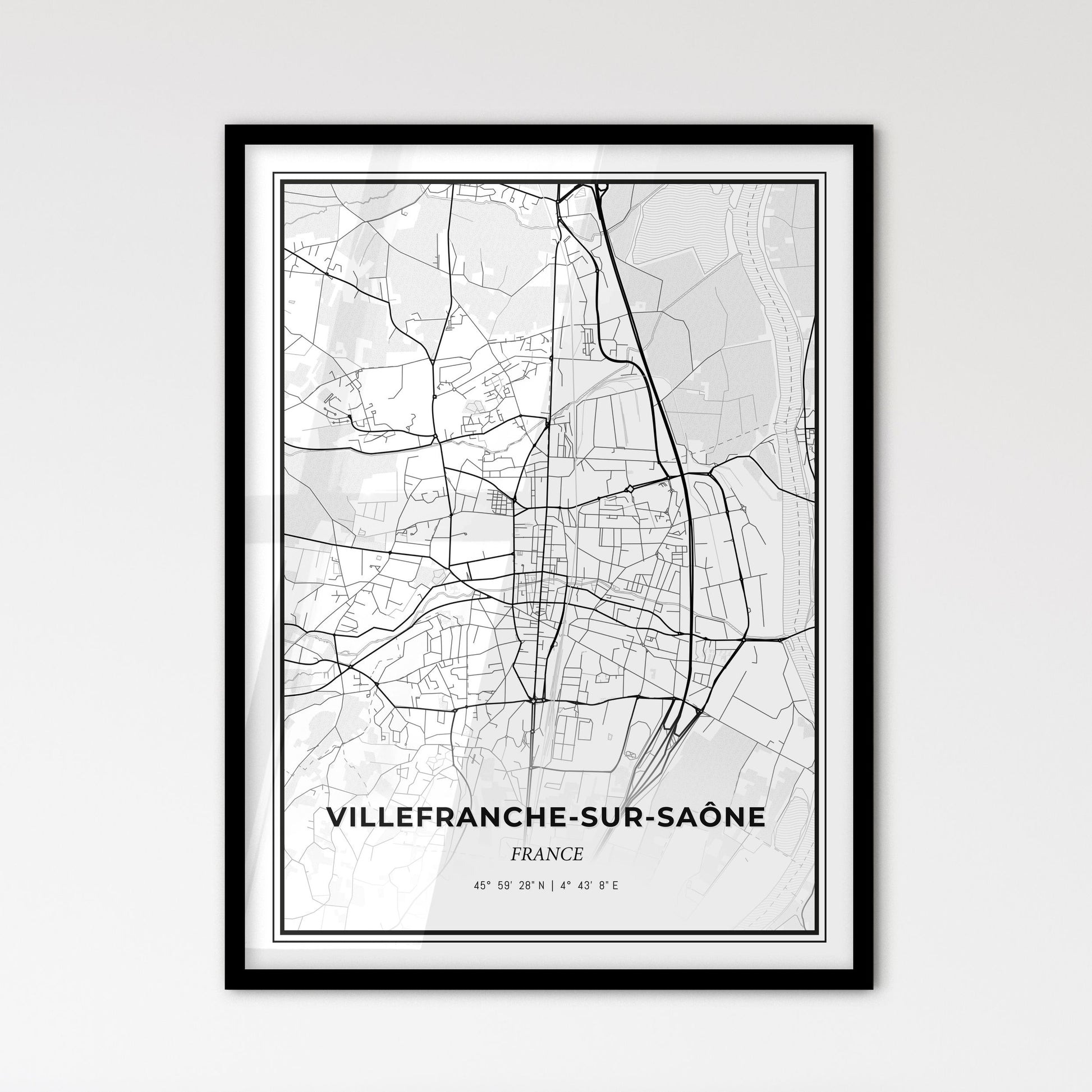 Villefranche-sur-Saône France - Scandinavian Style City Map for Modern Home Decor