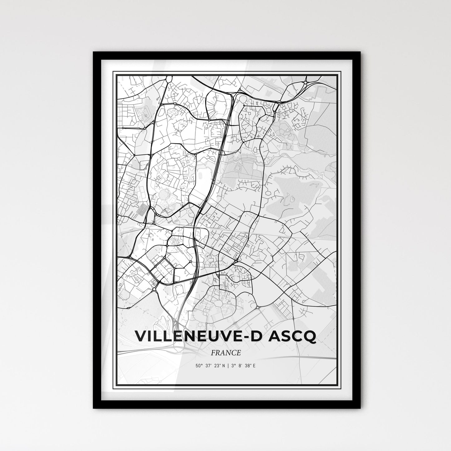 Villeneuve-d Ascq France - Scandinavian Style City Map for Modern Home Decor