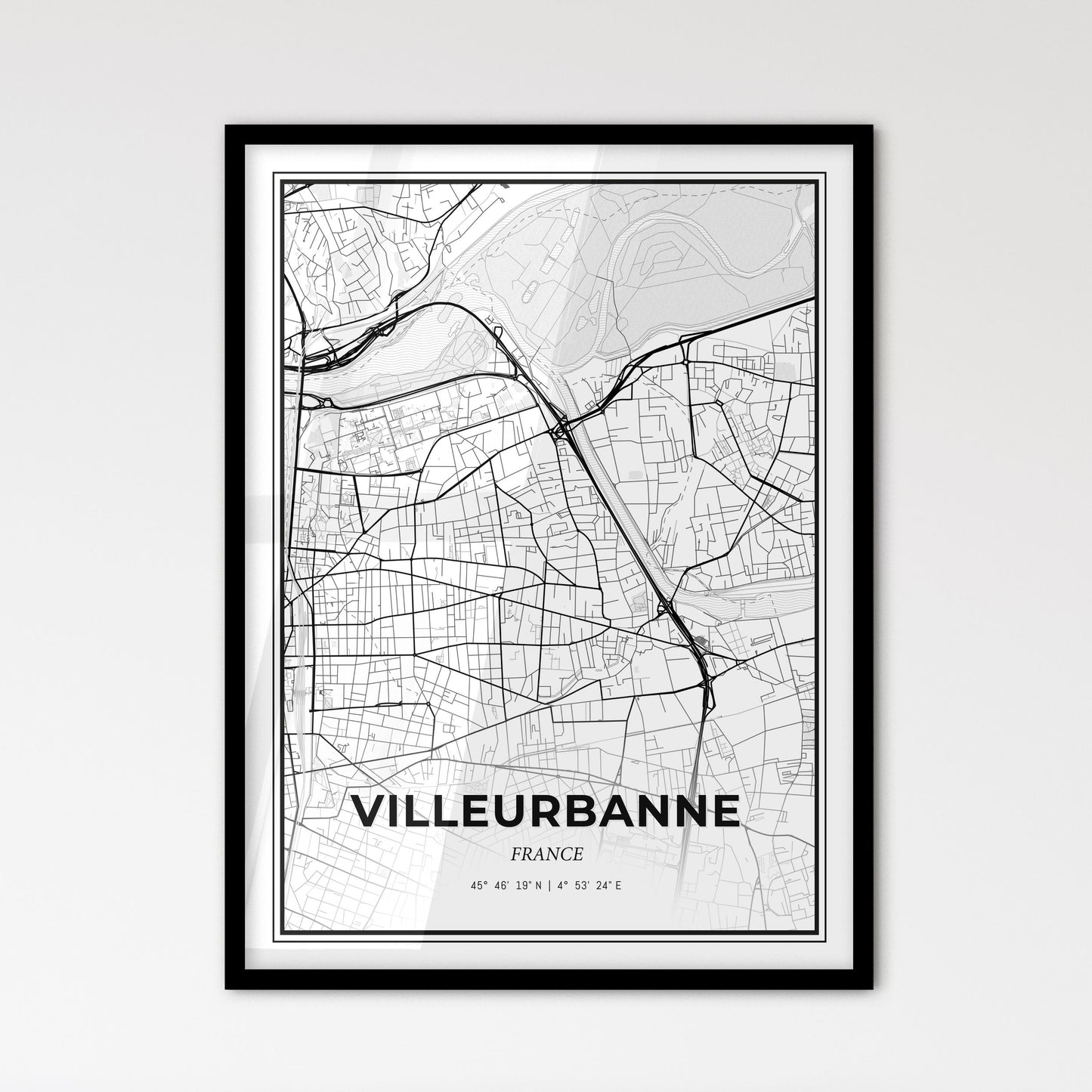 Villeurbanne France - Scandinavian Style City Map for Modern Home Decor