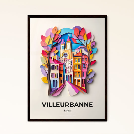 Vivid Villeurbanne, France - a paper cut of a city with a clock tower