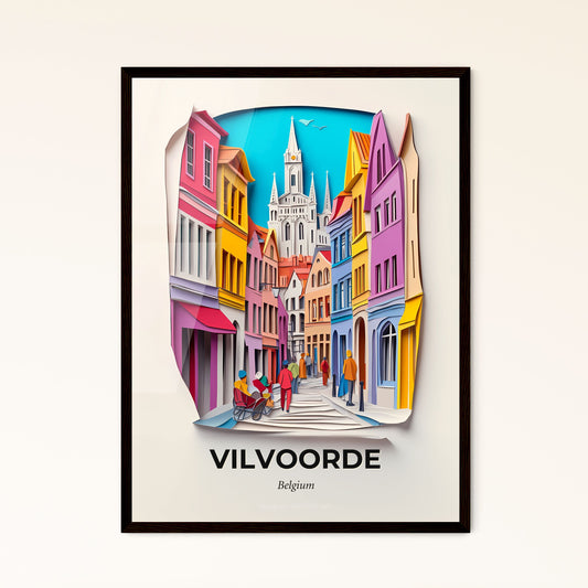 Vivid Vilvoorde , Belgium - a paper cut of a city street with people walking