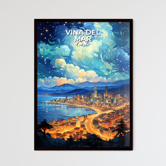 Painting of Vina del Mar Chile Skyline - Luminous Urban Night Cityscape Reflection Water Default Title