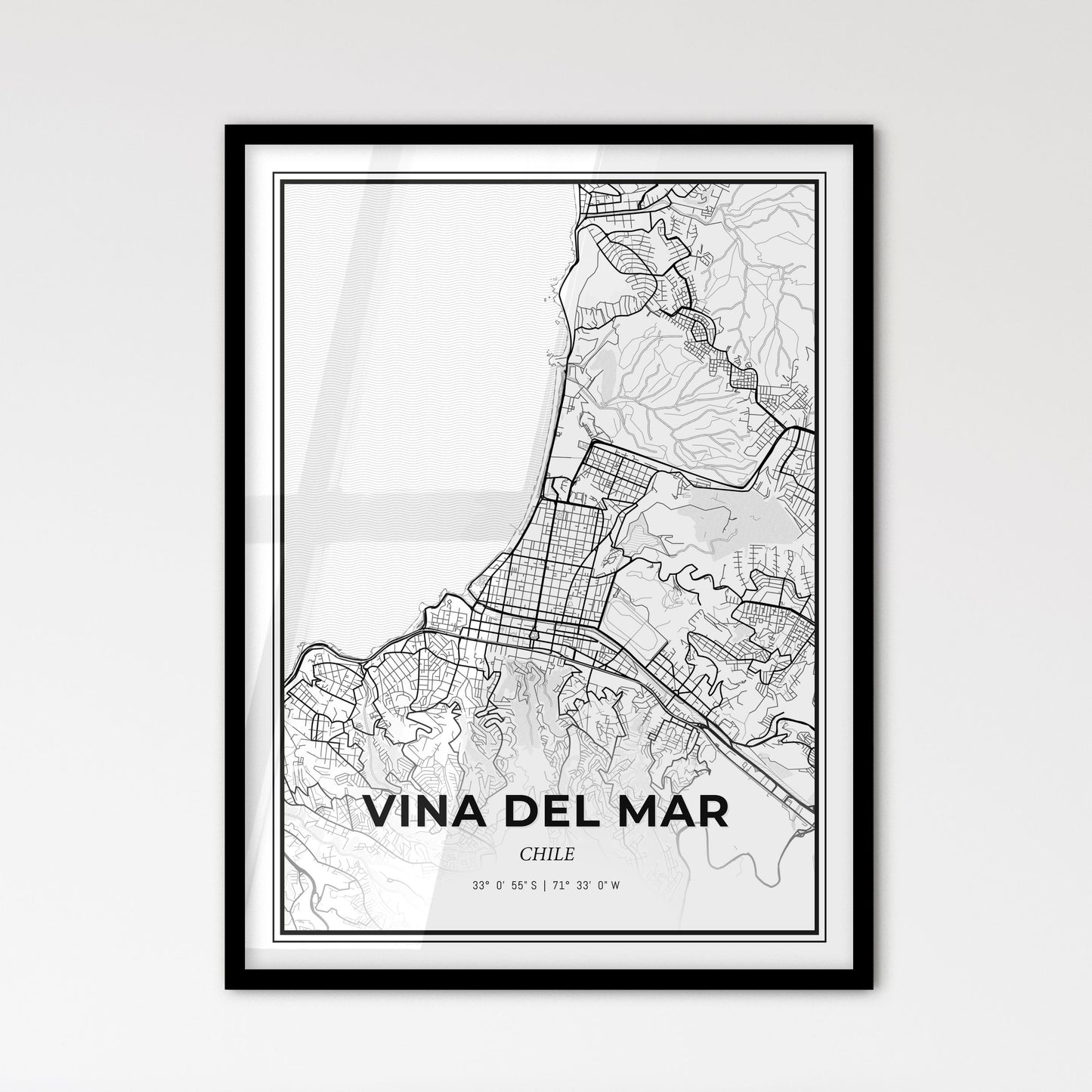 Vina del Mar Chile - Scandinavian Style City Map for Modern Home Decor