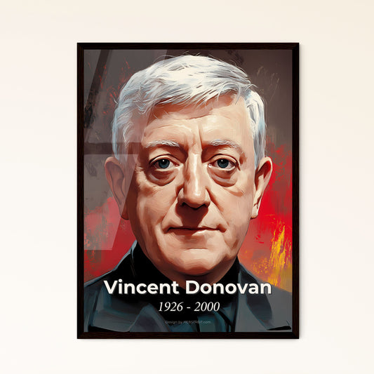 Portrait of Vincent Donovan, 1926 - 2000. Impressionistic painting of a man with grey hair.