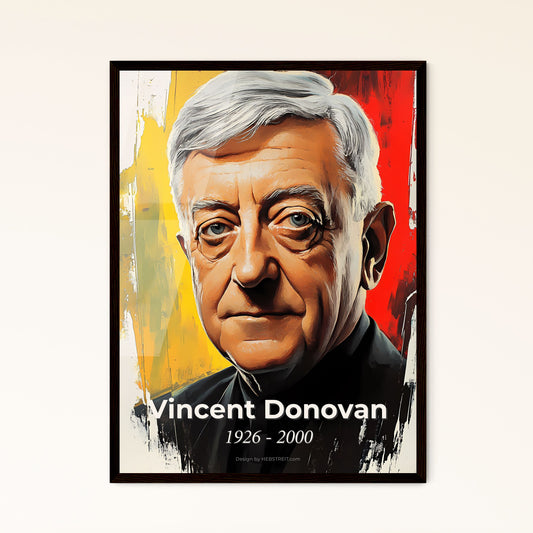 Portrait of Vincent Donovan, 1926 - 2000. Impressionistic painting of a man with grey hair.