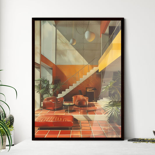 Bauhaus Living Room Interior 1980s Style Art - Framed Art Print