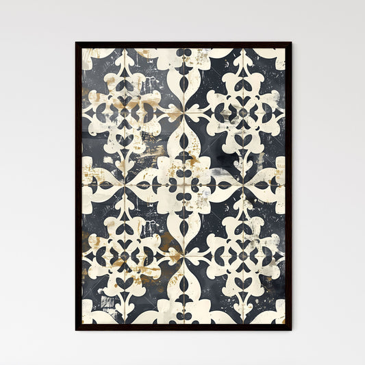 Distressed Boho Black and White Tile Pattern - Framed Art Print