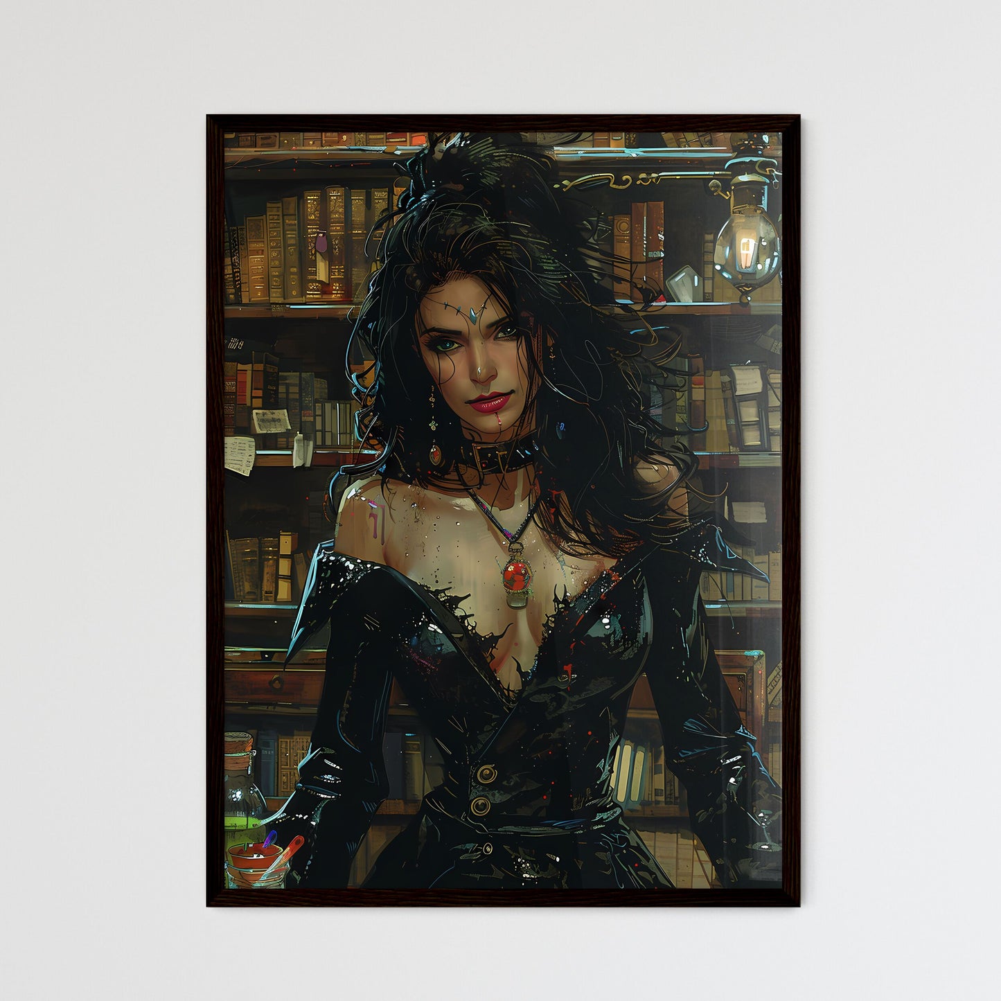 Dark Surreal Fantasy: Enchanting Witch with Potions in Spooky Italian Gothic Library Default Title