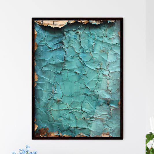 Distressed Vintage Blue Paint Crackled Wood  - Framed Art Print