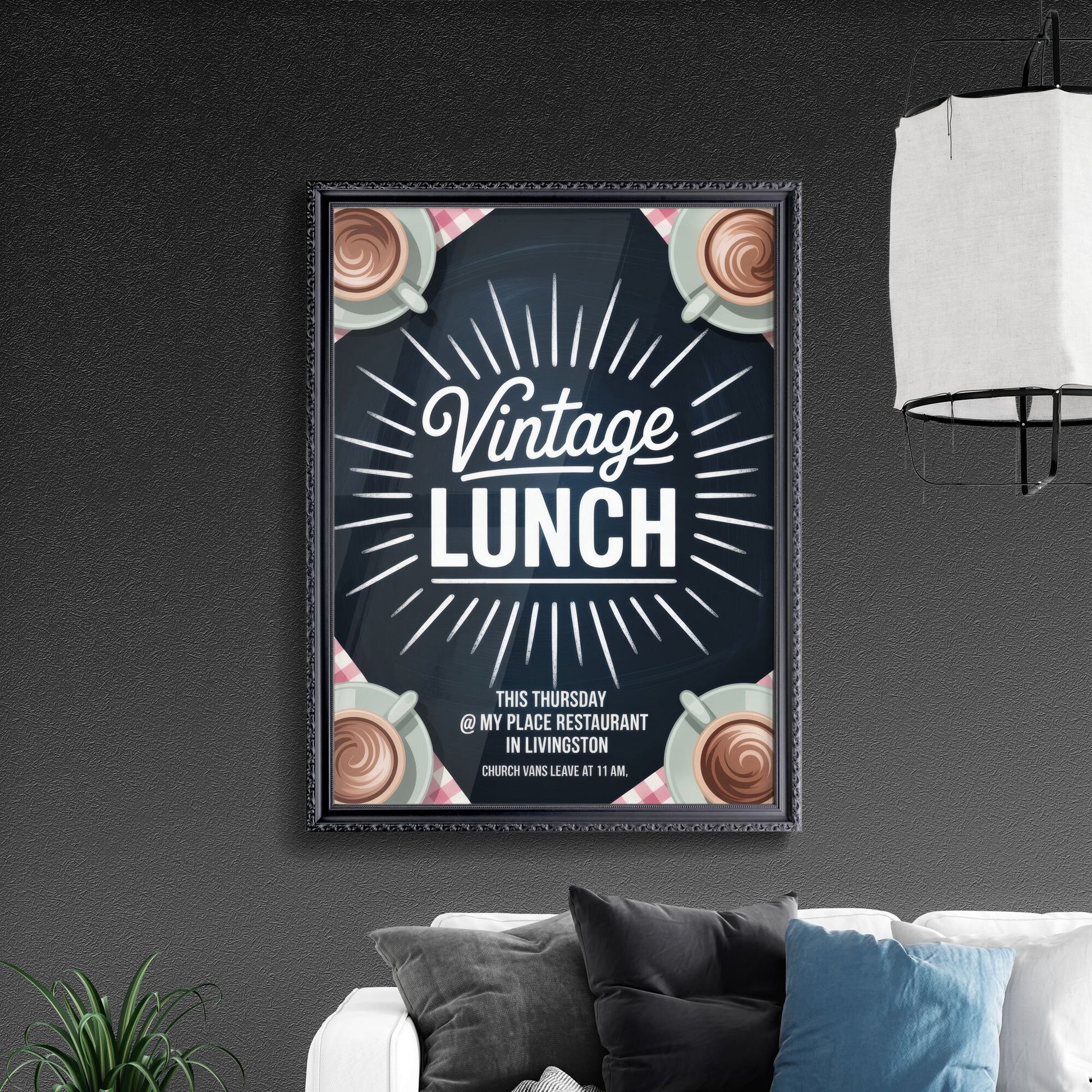 Vintage Lunch Invitation: Enjoy Delicious Cuisine at My Place Restaurant, Livingston - Join Us This Thursday!
