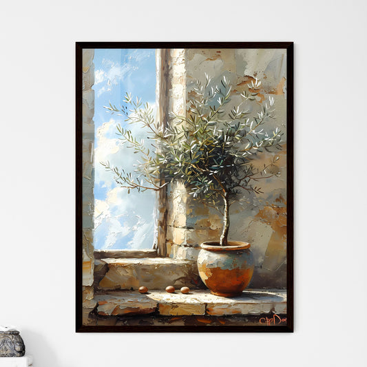 Vintage Realistic Oil Painting with Olive Tr - Framed Art Print