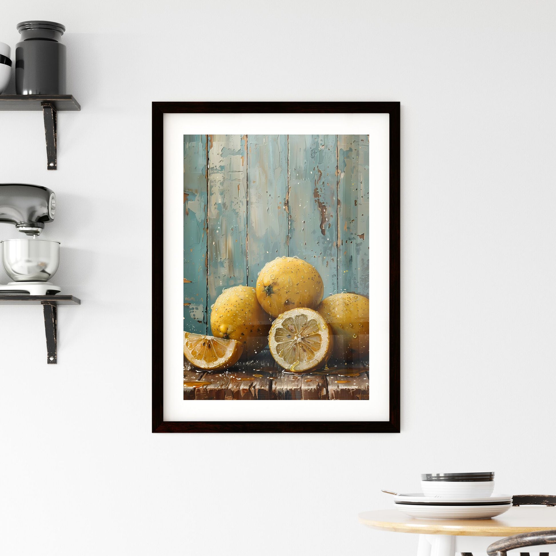 Vintage Oil Painting: Moody Still Life with Lemons on Oak Table, Art Print, Home Decor, Wall Art Default Title