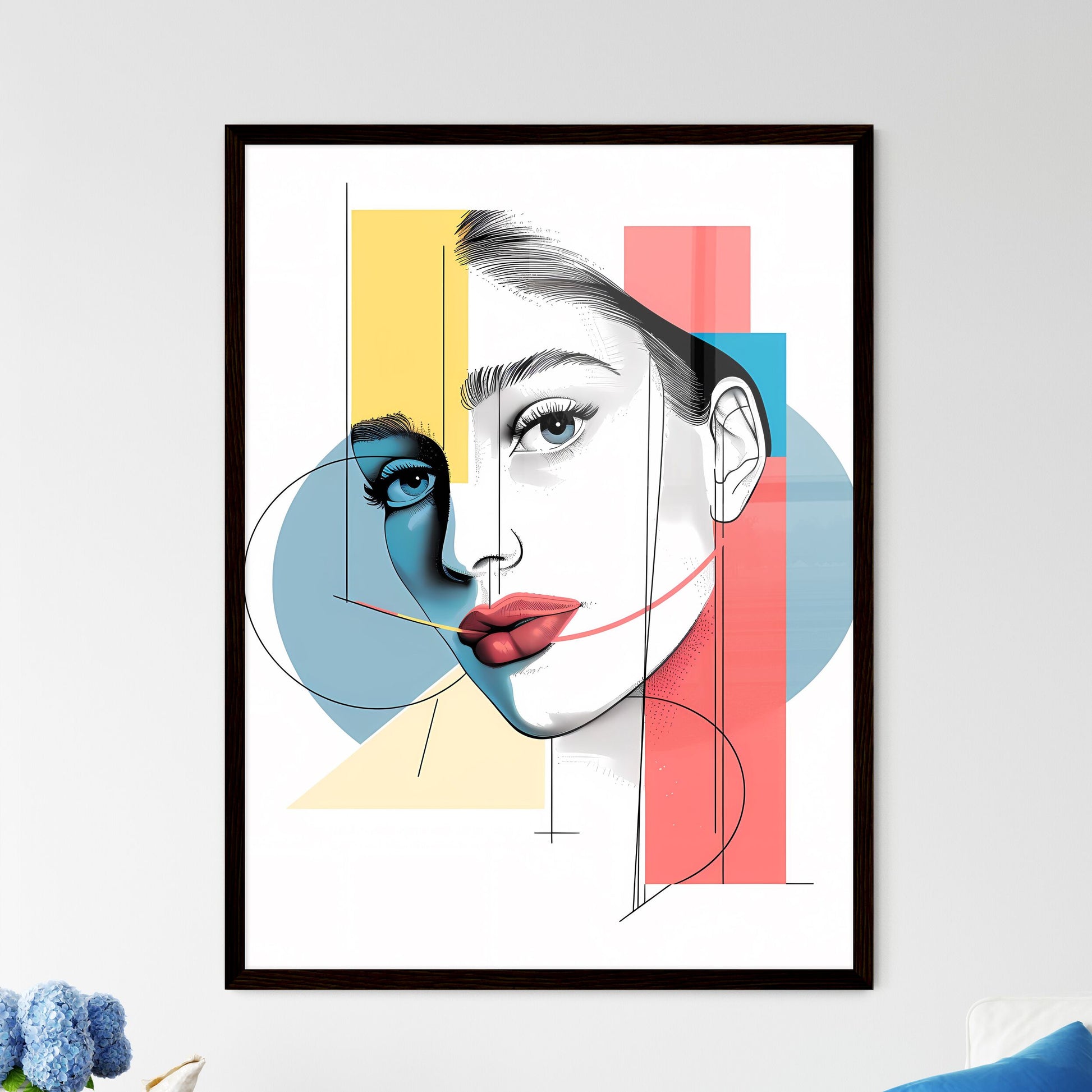 Fluid Geometry: Vibrant Face Painting on Danish Pastels, Collaged Elements & Puzzle-Like Neoclassical Background - Artistic Poster Default Title
