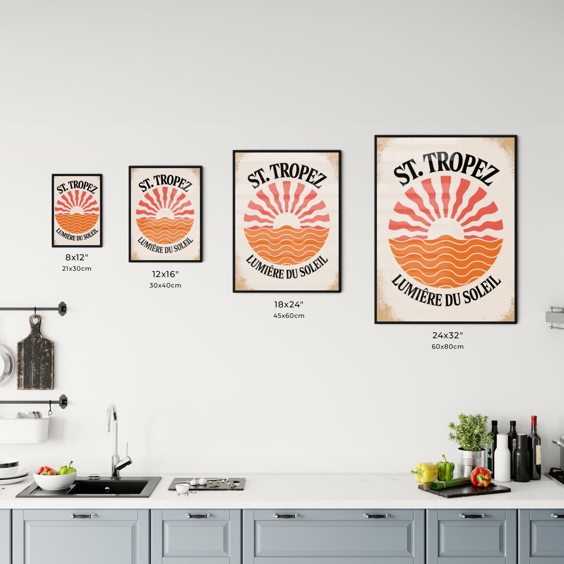 Vintage St. Tropez Logo with Vibrant Sun and Waves - Retro Coastal Aesthetic. Chart