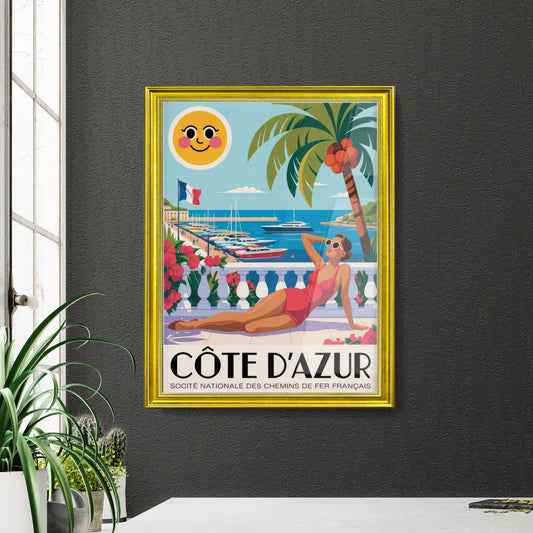 Vintage Summer Vibes at Côte d'Azur: Relaxation, Sun, and Luxury Yachts by the Mediterranean.