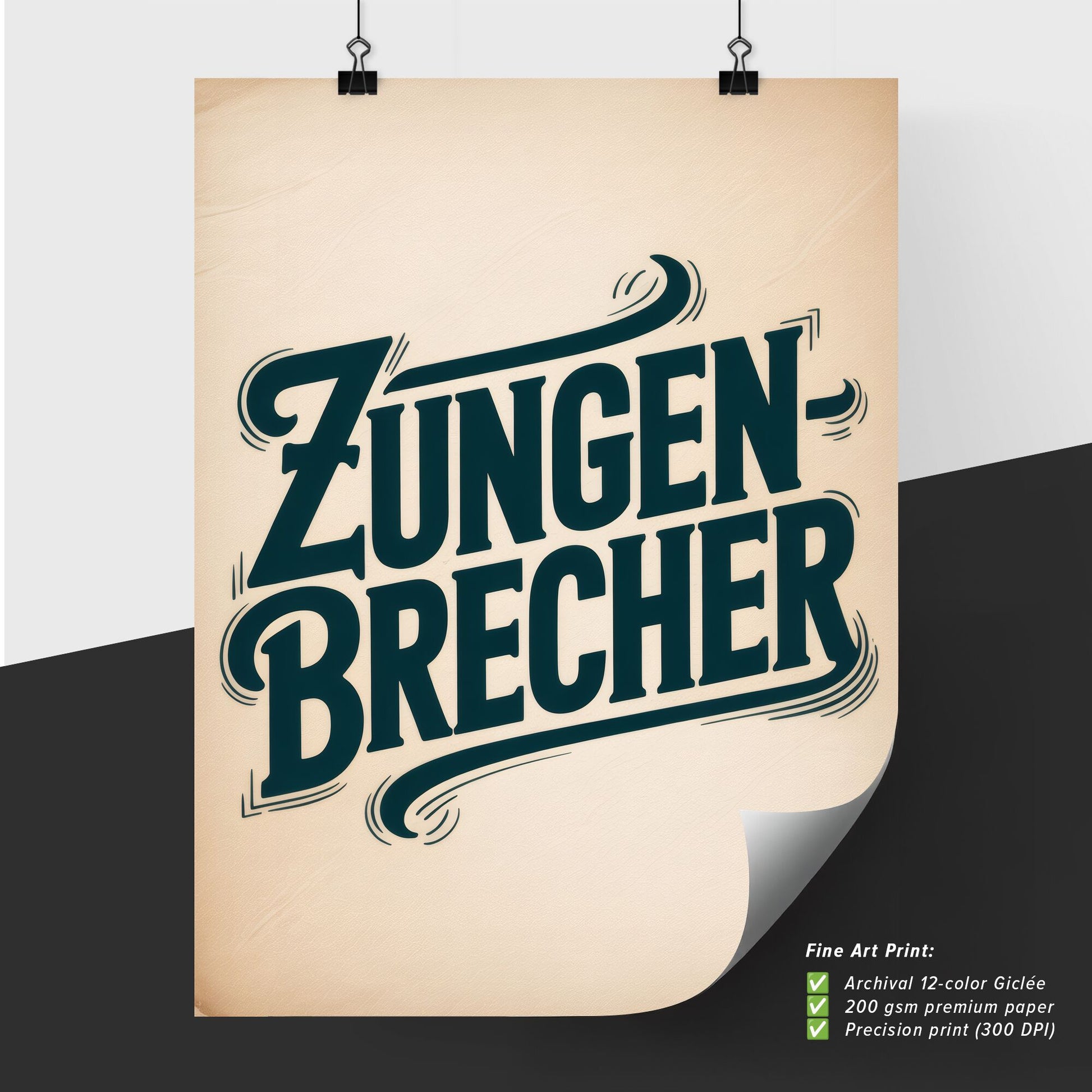 Vintage Typography Design: Zungen-Brecher - Bold Script on Textured Background