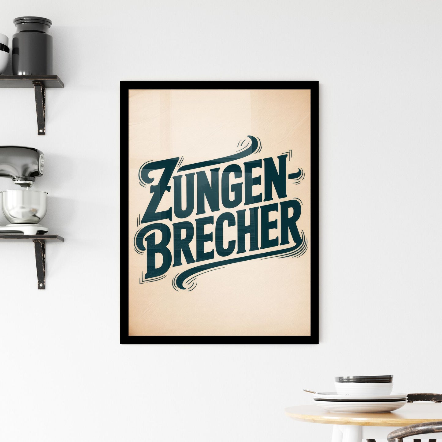 Vintage Typography Design: Zungen-Brecher - Bold Script on Textured Background Framed Print