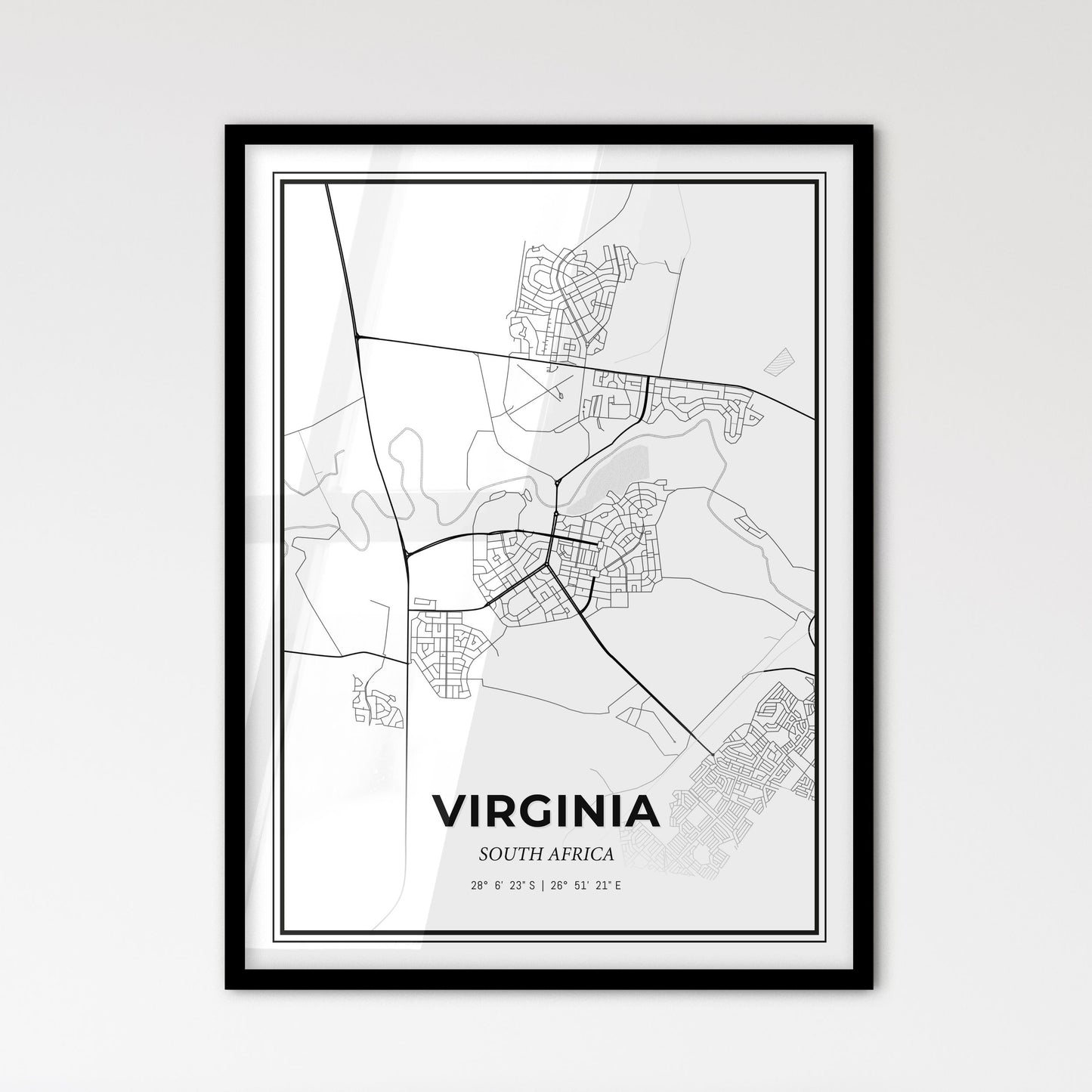 Virginia South Africa - Scandinavian Style City Map for Modern Home Decor