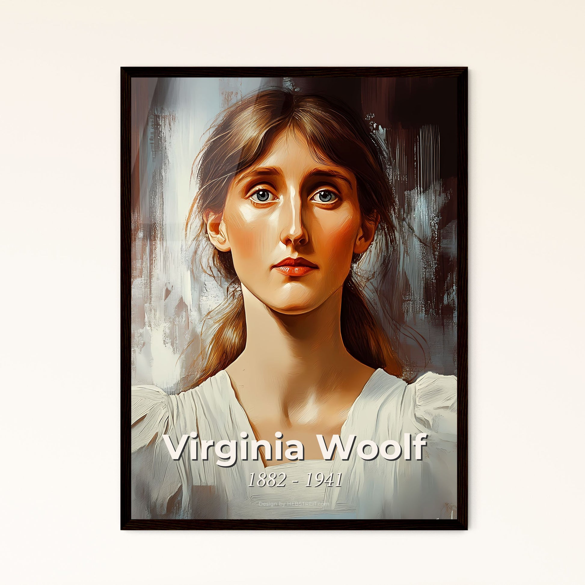 Portrait of Virginia Woolf, 1882 - 1941. Impressionistic painting of a woman in a white dress.