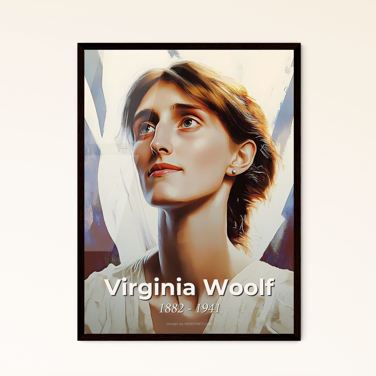 Portrait of Virginia Woolf, 1882 - 1941. Impressionistic painting of a woman looking up to the sky.