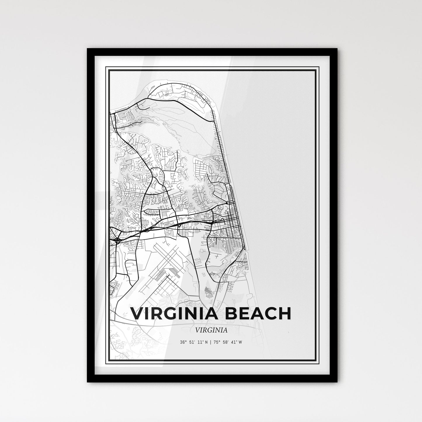 Virginia Beach Virginia - Scandinavian Style City Map for Modern Home Decor