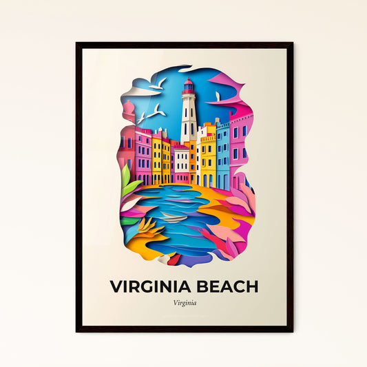 Vivid Virginia Beach, Virginia - a paper cut of a city with a lighthouse