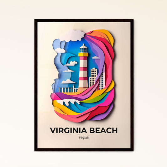 Vivid Virginia Beach, Virginia - a lighthouse surrounded by colorful paper cut waves