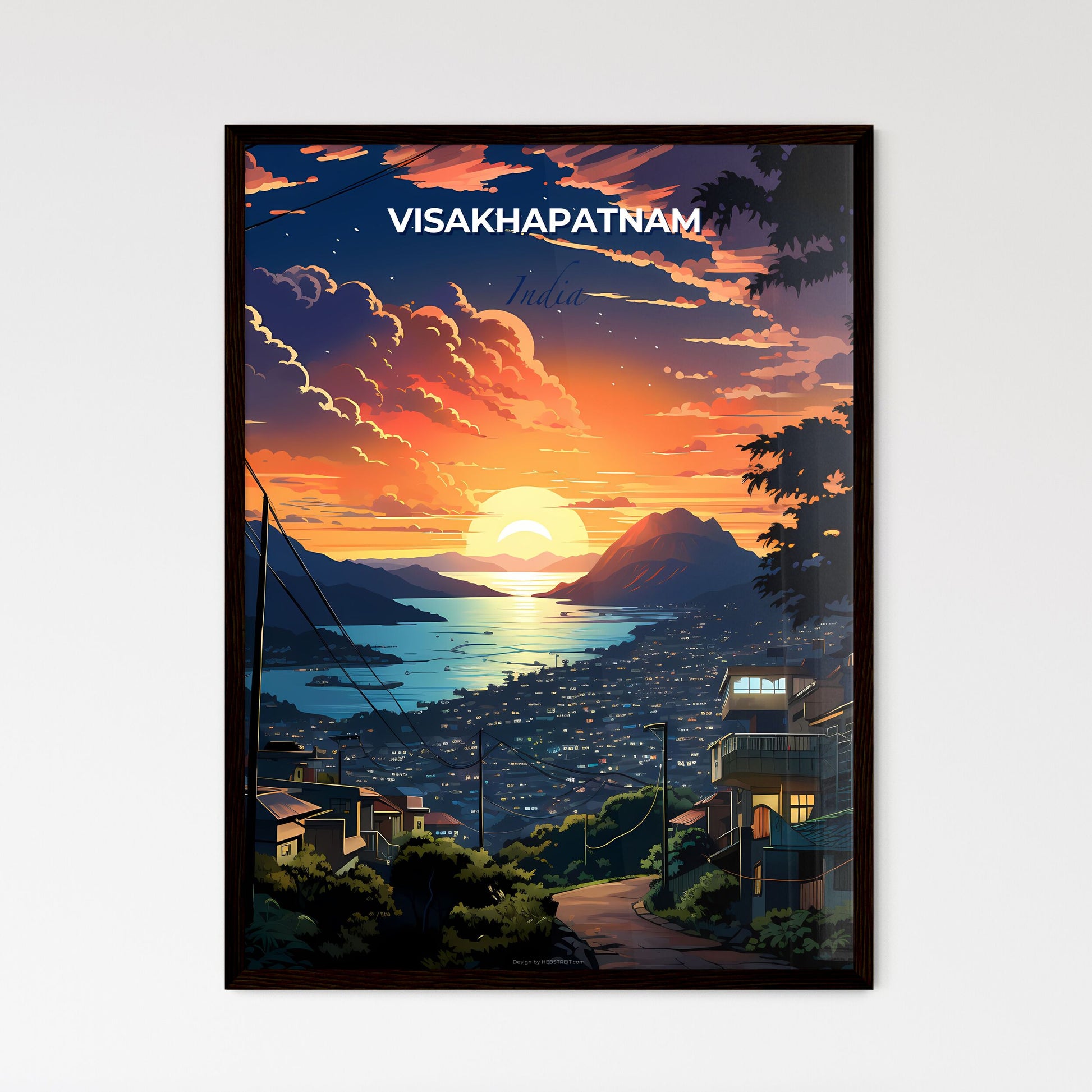 Indian Artwork - Vibrant City Skyline of Visakhapatnam with Sunset Hues Default Title