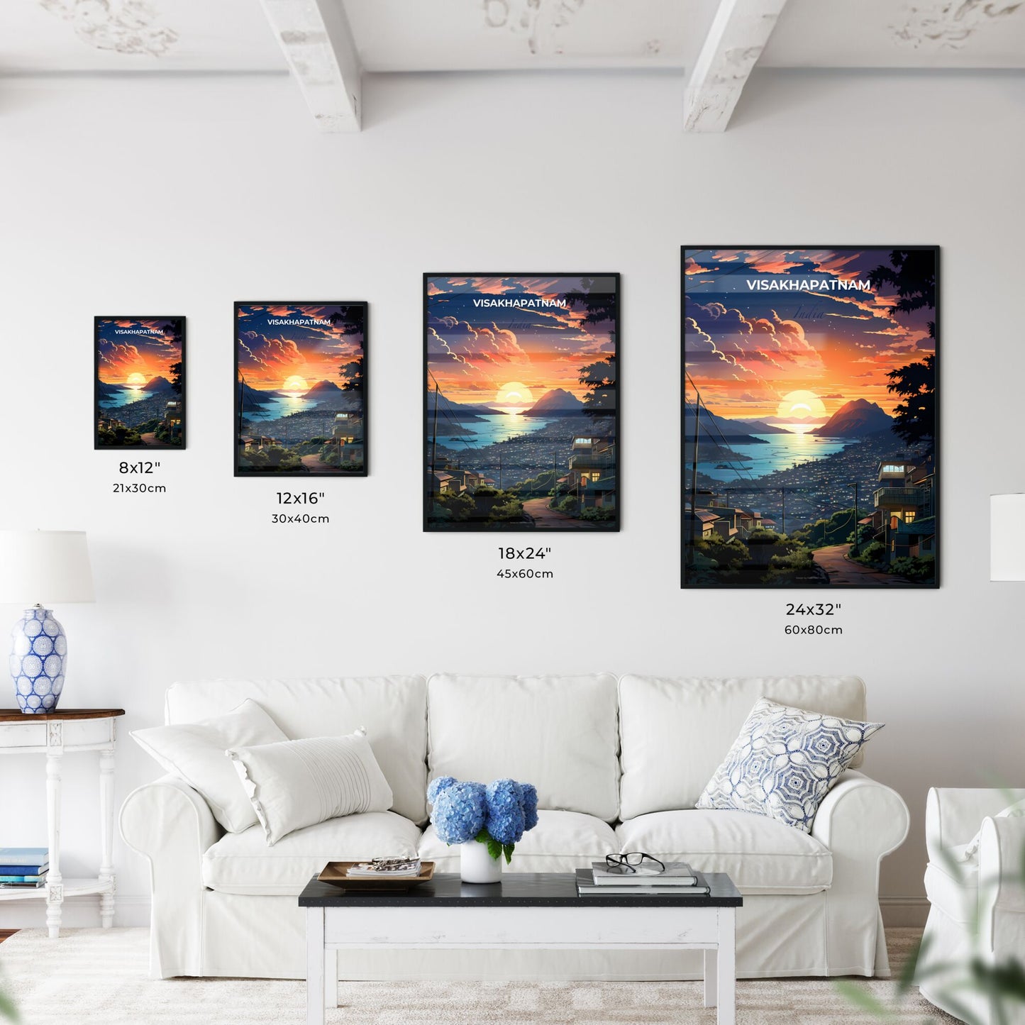 Indian Artwork - Vibrant City Skyline of Visakhapatnam with Sunset Hues Default Title