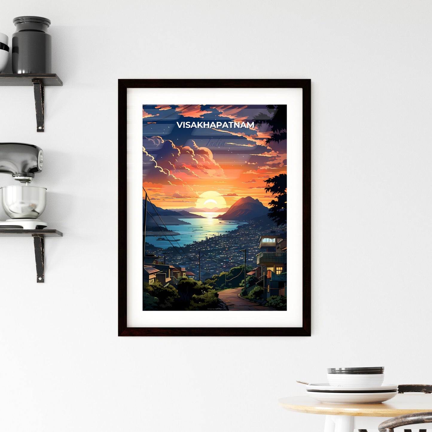 Indian Artwork - Vibrant City Skyline of Visakhapatnam with Sunset Hues Default Title