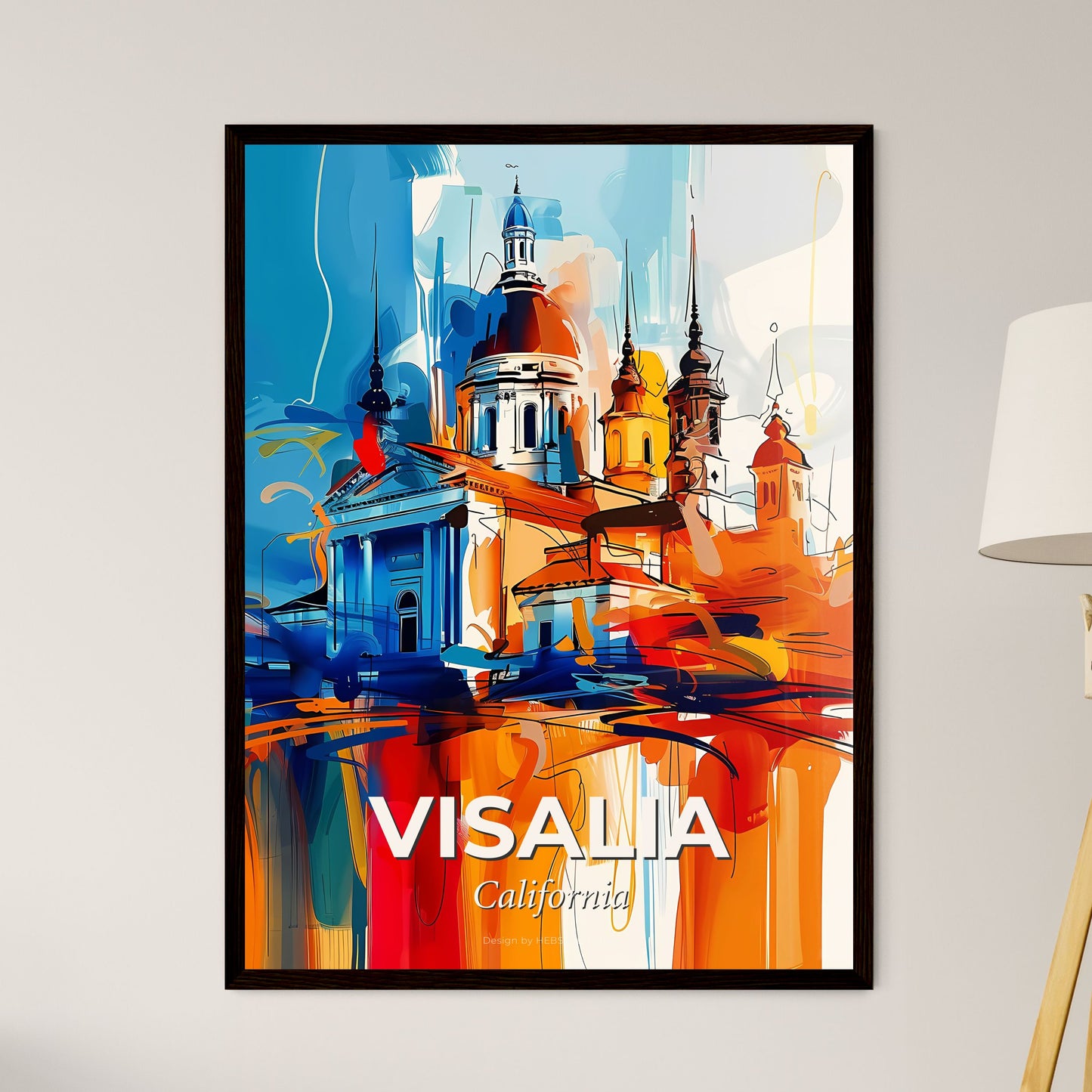 Vibrant Visalia, California - A Painting Of A Building With Towers And A Colorful Background