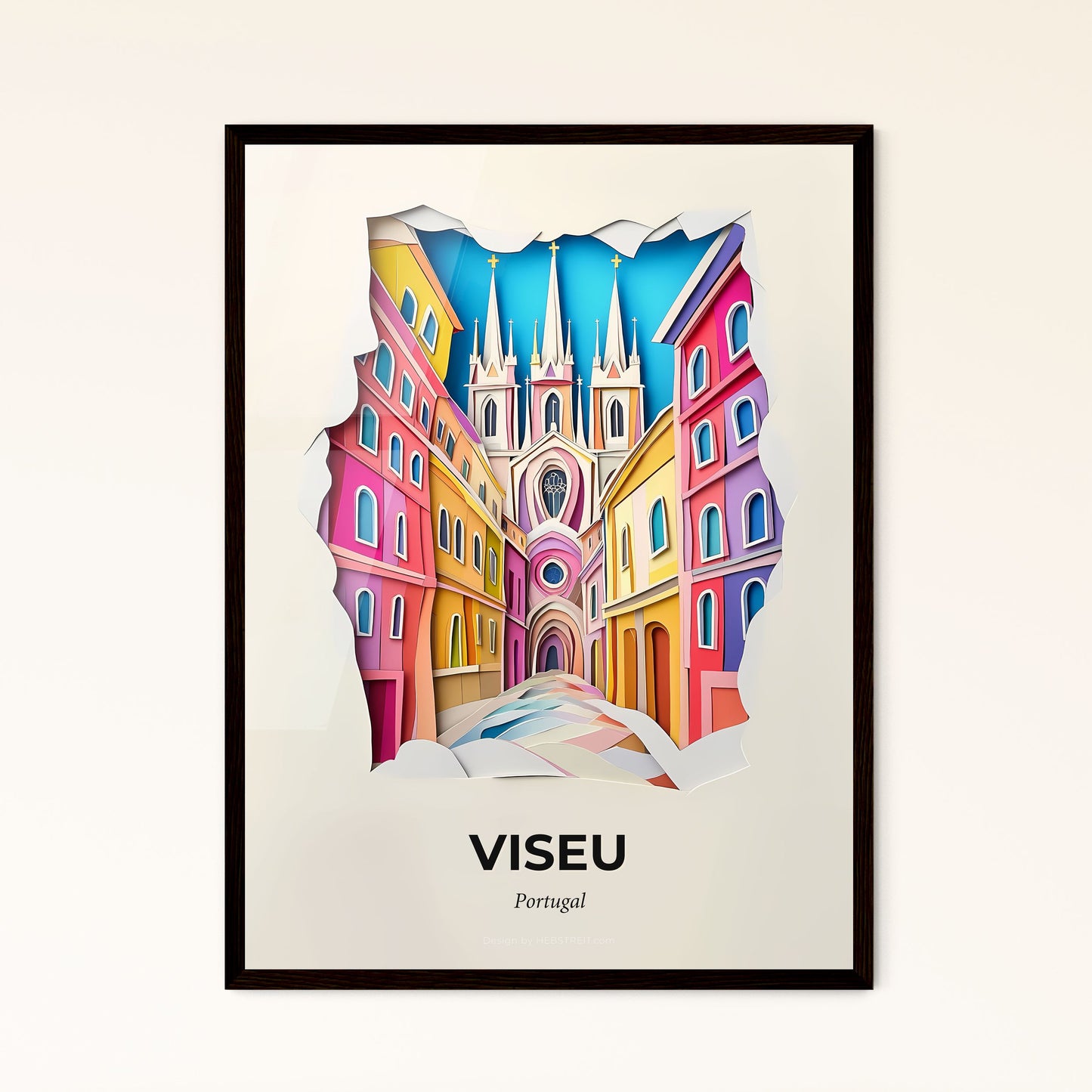 Vivid Viseu, Portugal - a paper cut of a city with a church