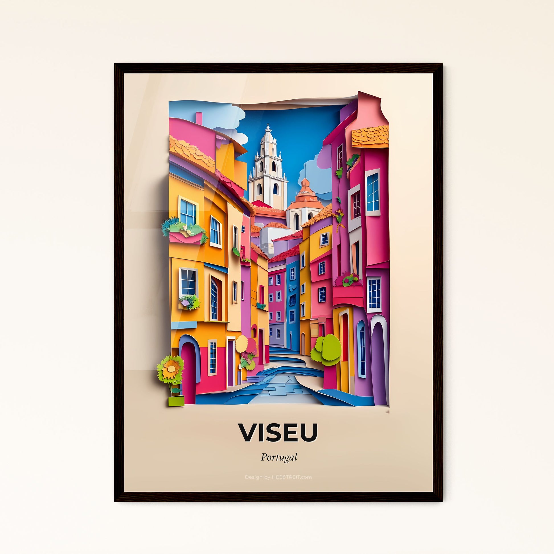 Vivid Viseu, Portugal - a colorful city scene with a clock tower